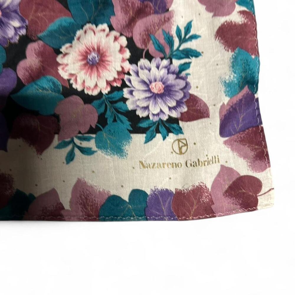 Nazarene Gabrielli small vintage Italian silk square scarf jewel floral pattern - Picture 2 of 3
